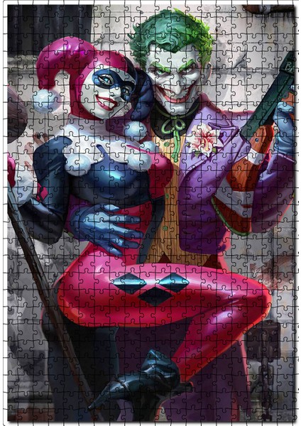 Joker ve Harley Quinn Çizgi Roman Görseli 120 Parça Puzzle Yapboz Mdf (Ahşap)