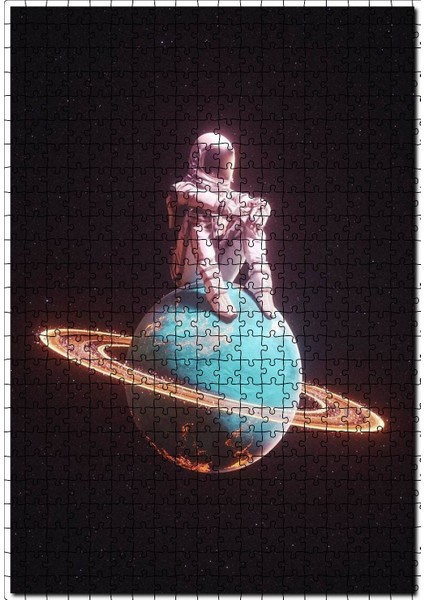 Satürn Sıkışmış Astronot Fantastik Görsel 120 Parça Puzzle Yapboz Mdf (Ahşap)