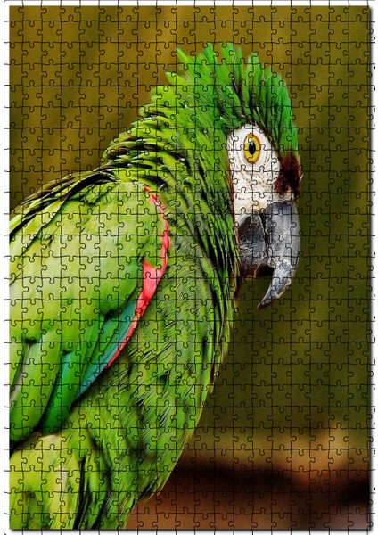 Yeşil Papağan Flu Arkaplan 120 Parça Puzzle Yapboz Mdf (Ahşap)