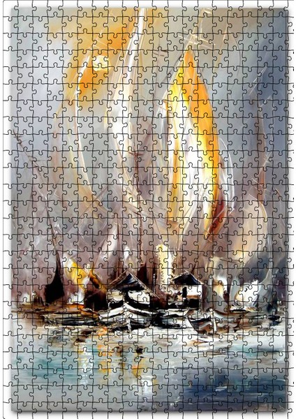 Yelkenli Gemiler Yağlıboya Resim 120 Parça Puzzle Yapboz Mdf (Ahşap)