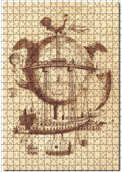 Uçan Yaşam Makinası Çizim 120 Parça Puzzle Yapboz Mdf (Ahşap)