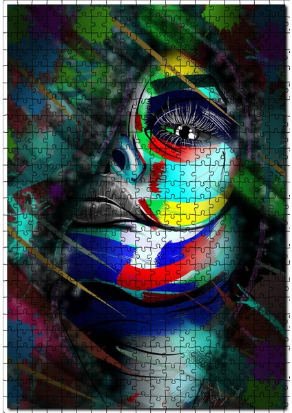 Rengarenk Boyalı Kadın Yüzü Illüstrasyon 120 Parça Puzzle Yapboz Mdf (Ahşap)