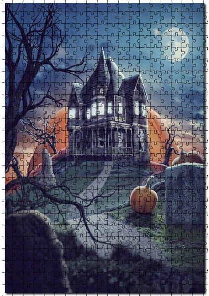Ürpertici Şato Dolunay ve Balkabağı 120 Parça Puzzle Yapboz Mdf (Ahşap)