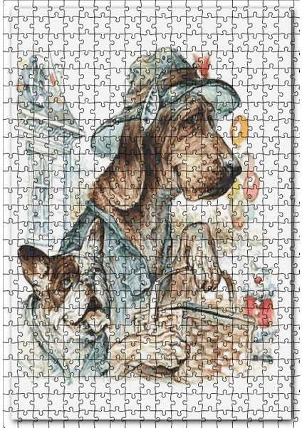 Şapkalı Kıyafetli Köpekler Pikniğe Gidiyor 120 Parça Puzzle Yapboz Mdf (Ahşap)