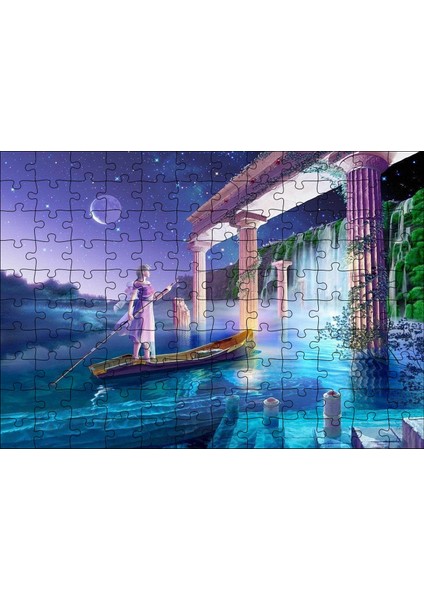 Sularla Kaplı Antik Sütunlar Sandal ve Kız 120 Parça Puzzle Yapboz Mdf (Ahşap)