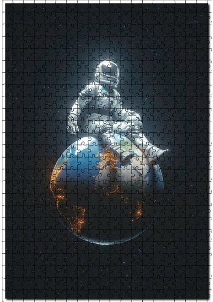 Dünyadaki Astronot Gezegen Uzay 120 Parça Puzzle Yapboz Mdf (Ahşap)