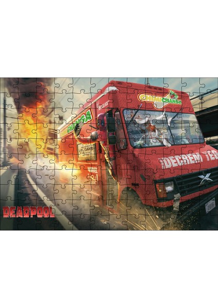 Marvel Deadpool ve Kırmızı Minibüs 120 Parça Puzzle Yapboz Mdf (Ahşap)