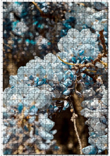 Dalda Mavi Renkli Çiçekler 120 Parça Puzzle Yapboz Mdf (Ahşap)