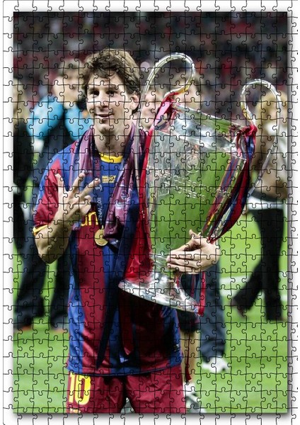 Barcelona Formalı Messi Şampiyonluk Kupası 120 Parça Puzzle Yapboz Mdf (Ahşap)