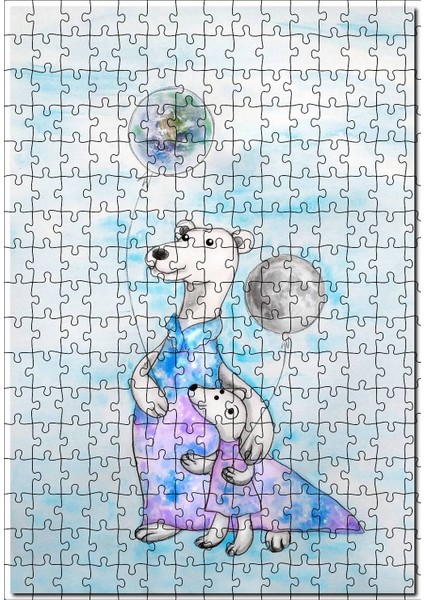 Kutup Ayıları Balonlar Fantastik 255 Parça Puzzle Yapboz Mdf (Ahşap)