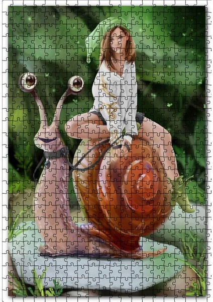 Salyangoz Dizginler Elinde Kız Illüstrasyon 120 Parça Puzzle Yapboz Mdf (Ahşap)