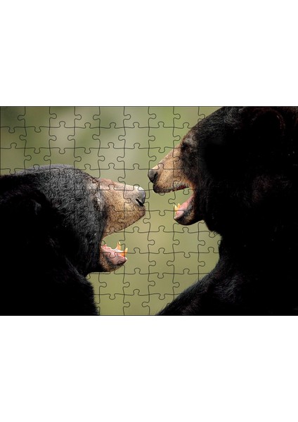 Dövüşen Kahverengi Ayılar Yakın Çekim 120 Parça Puzzle Yapboz Mdf (Ahşap)