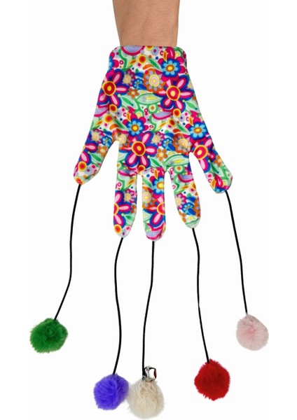 Sihirli Eldiven Ponponlu Kedi Oltası – Çiçek Desenli Sesli Kedi Oyuncağı