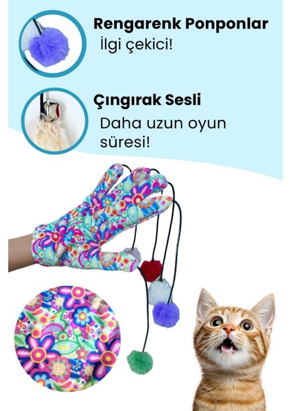 Sihirli Eldiven Ponponlu Kedi Oltası – Çiçek Desenli Sesli Kedi Oyuncağı modelleri