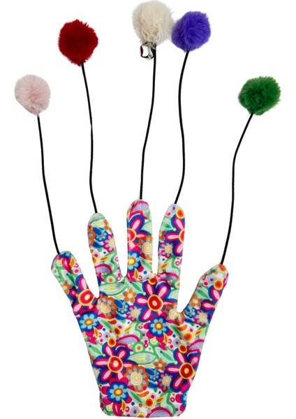 Sihirli Eldiven Ponponlu Kedi Oltası – Çiçek Desenli Sesli Kedi Oyuncağı