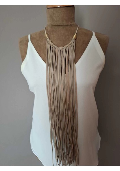 Necca Leather Design - Özel Tasarım Deri Püsküllü Uzun Kolye