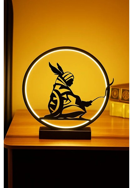 Kızılderili Figürlü Kablolu Metal LED Masa Lambası – Dairesel Etnik Tasarım Gece Lambası modelleri