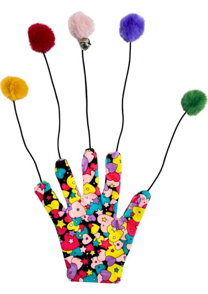 Sihirli Eldiven Ponponlu Kedi Oltası – Kalp Desenli Sesli Kedi Oyuncağı