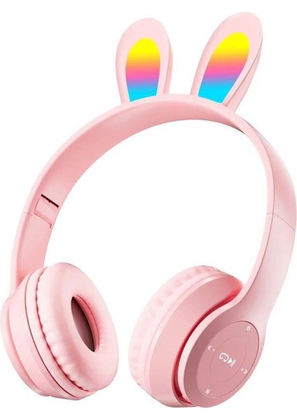 Yeni P47R Işıklı Bluetooth Kulaklık Başa Takılan Tavşan Kulaklı Cep Telefonu Kablosuz Oyun Öğrenci Çocuk Kulaklığı (Yurt Dışından)
