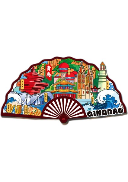 0342QINGDAO, Çin Seyahat Hediyelik Buzdolabı Çıkartmaları (Yurt Dışından)