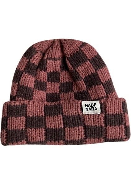 Noel Satranç Tahtası Ekose Örme Yün Şapka (Yurt Dışından)