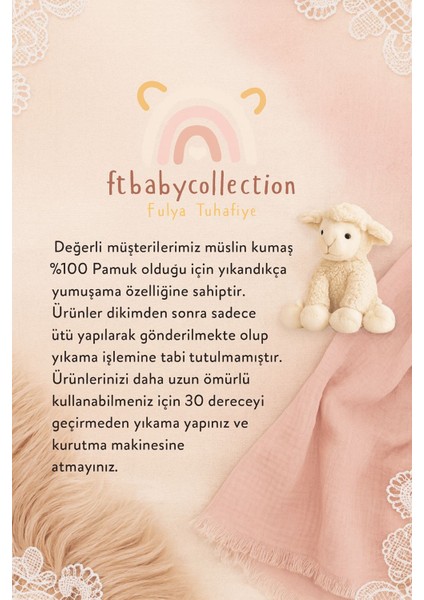 Ftbabycollection %100 Pamuk Müslin Bebek Battaniyesi Oeko-Tex Sertifikalı Müslin Yenidoğan Bebek Battaniyesi 80X90 cm indirimleri