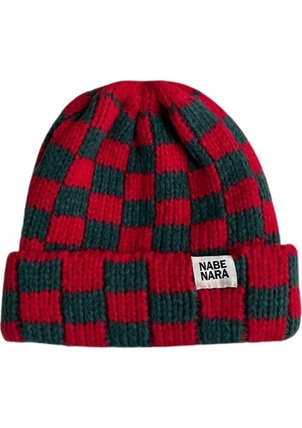 Noel Satranç Tahtası Ekose Örme Yün Şapka (Yurt Dışından)