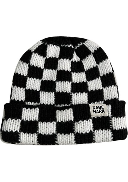 Noel Satranç Tahtası Ekose Örme Yün Şapka (Yurt Dışından)