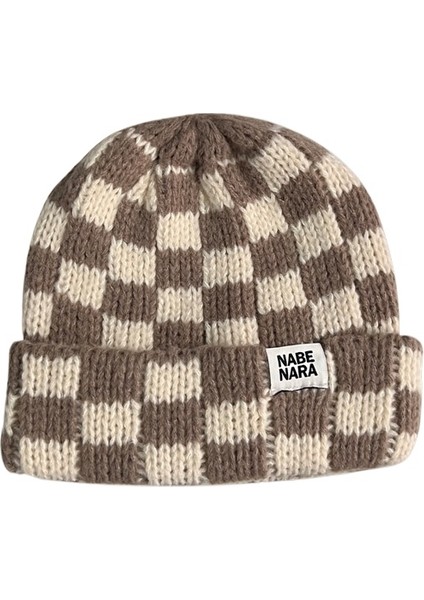 Noel Satranç Tahtası Ekose Örme Yün Şapka (Yurt Dışından)