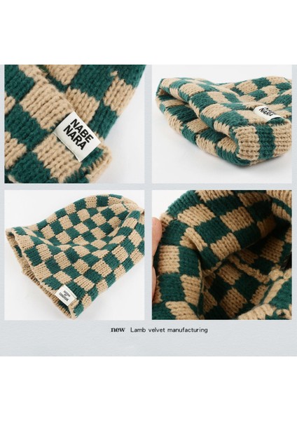 Noel Satranç Tahtası Ekose Örme Yün Şapka (Yurt Dışından) modelleri