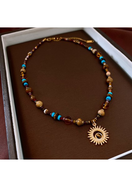 Titanyum Çelik Doğal Taş Güneş Kolye Kolye (Yurt Dışından) modelleri