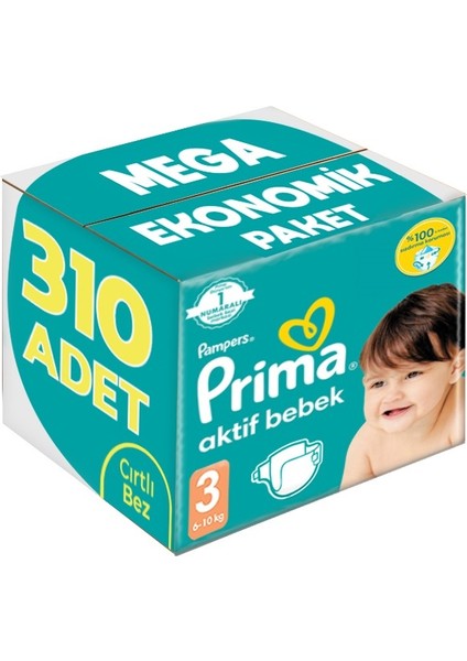 Bebek Bezi Beden:3 (6-10KG) Midi 310 Adet Mega Ekonomik Pk