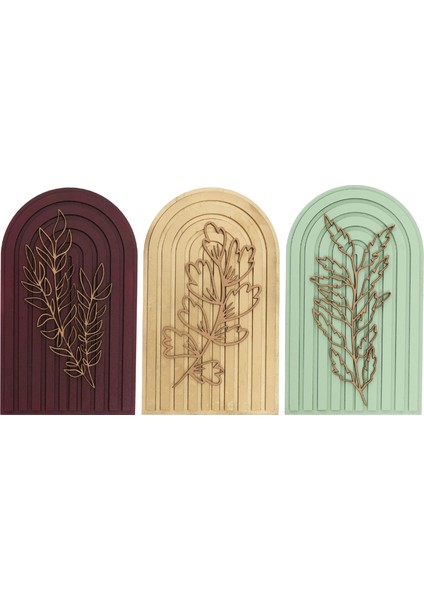 Kabartmalı | Çiçek Detaylı | 3'lü Ahşap Tablo | 25*15 cm | TB2001