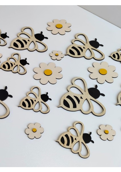 Çocuk Odası Duvar Dekorasyon | Ahşap Arılar ve Papatyalar|15*15 CM|TB2015 fiyatları