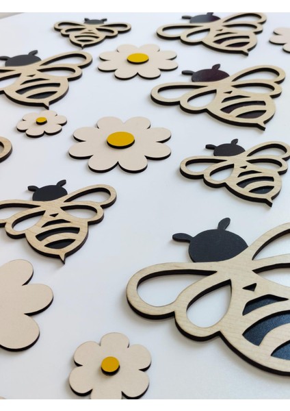 Çocuk Odası Duvar Dekorasyon | Ahşap Arılar ve Papatyalar|15*15 CM|TB2015 fırsatları