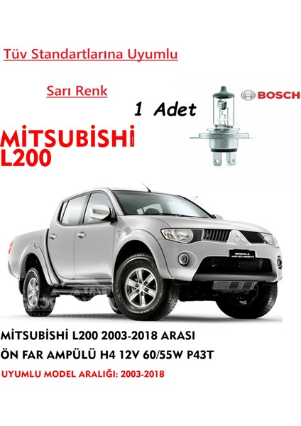 Mitsubishi L200 2003-2018 Arası Uyumlu Ön Far Ampülü Sarı Renk 60/55W