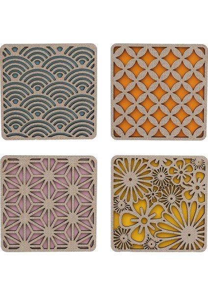 Ahşap Sunumluk|bardak Altlığı(4 Adet)|8*8 CM|BA4005