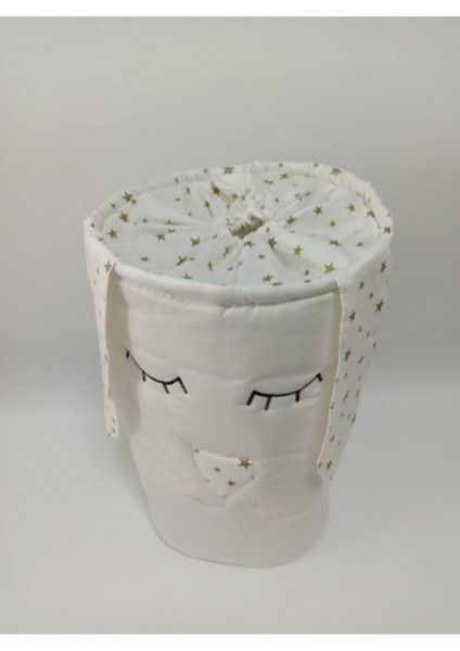 %100 Organik Pamuk Beyaz Altın Yıldız Desenli, Büzgülü ve Yıkanabilir Oyuncak ile Kirli Sepeti fiyatları