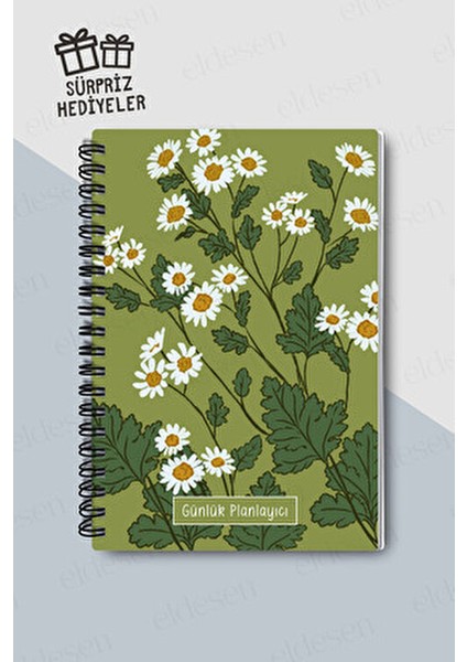 Günlük Planlayıcı A5 Defter, Notlar, Yapılacaklar, Esnek Karton Kapaklı, 100 Günlük, Yeşil Papatya fırsatları
