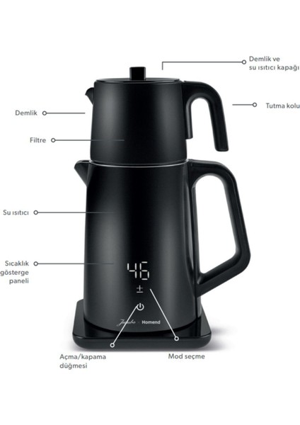 xhomend Cooltouch Çelik Çay Makinesi – 1 L Demlik, 1,7 L Su Isıtıcı, Siyah, Çift Demlikli, Otomatik Kapanma Özellikli indirimleri