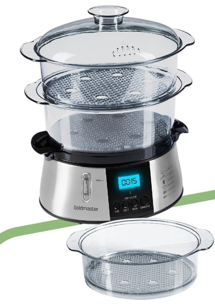 Cookfit Dijital 3 Katlı Paslanmaz Çelik Buharlı Pişirici 10 L – 700-800W Yüksek Performans