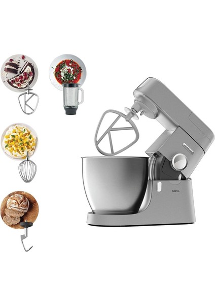 Chef XL Mutfak Şefi 1200 W, 6,7 Lt Paslanmaz Çelik Kase, Sıçrama Önleyici Kapak ve Kademeli Hız Ayarı, Gümüş