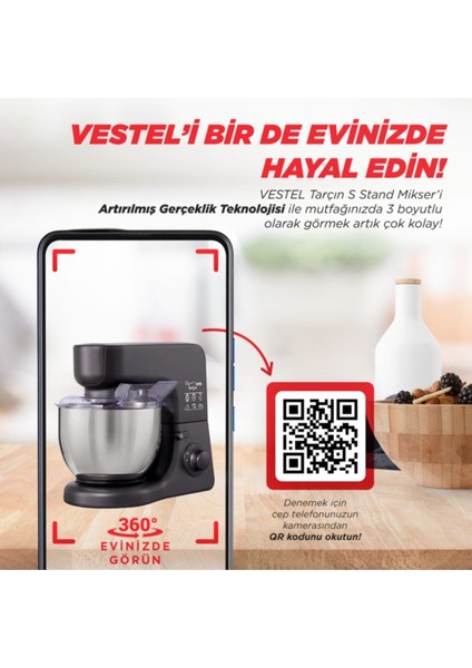 Tarçın S 1000 W 5,9 Lt Paslanmaz Çelik Siyah Stand Mikser – Çok Fonksiyonlu ve Güçlü Mutfak Yardımcısı