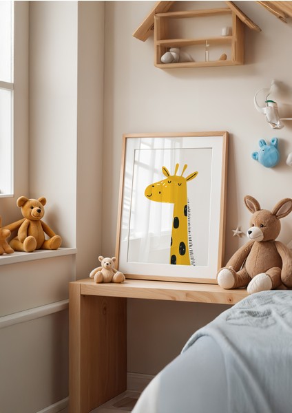Sleepy Giraffe - Doğal Ahşap Çerçeveli Tablo - Huzurlu Çocuk Posteri fiyatları