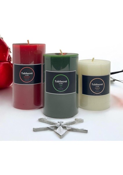 Christmas Serisi 3'lü Dekoratif Mum Seti – Frambuaz, Çam ve Vanilya Kokulu, Kırmızı-Yeşil-Beyaz fiyatları
