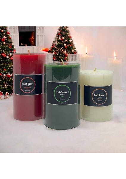 Christmas Serisi 3'lü Dekoratif Mum Seti – Frambuaz, Çam ve Vanilya Kokulu, Kırmızı-Yeşil-Beyaz modelleri