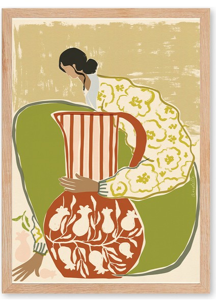 Pomegranate Whisper - Doğal Ahşap Çerçeveli Tablo - Curated By Push modelleri