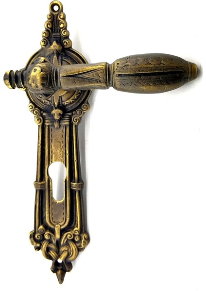 Antika Tarz Dekoratif Pirinç Şato Model Yale, Dış Kapı Kolu - 262X83 mm Antik