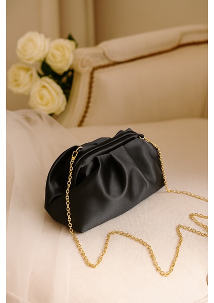 Siyah Kadın Saten Clutch Abiye Çanta