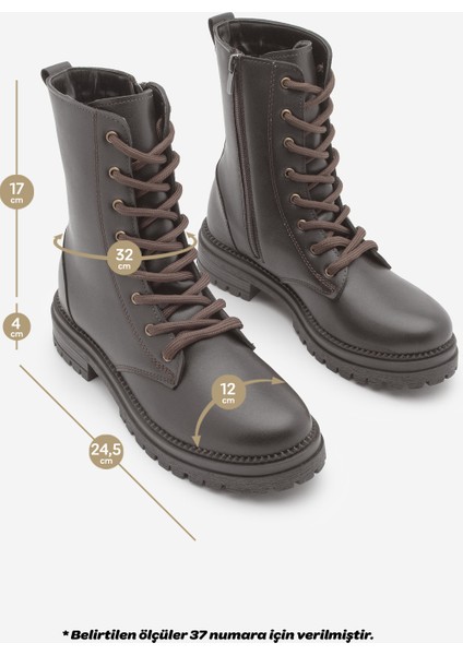 Kadın Postal Bot Fermuarlı Bağcıklı Tırtıklı Taban Celare Kahve